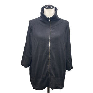 JONES NEW YORK SPORT Women 1X Full Zip Black Ribbed Sweater 100% Cotton